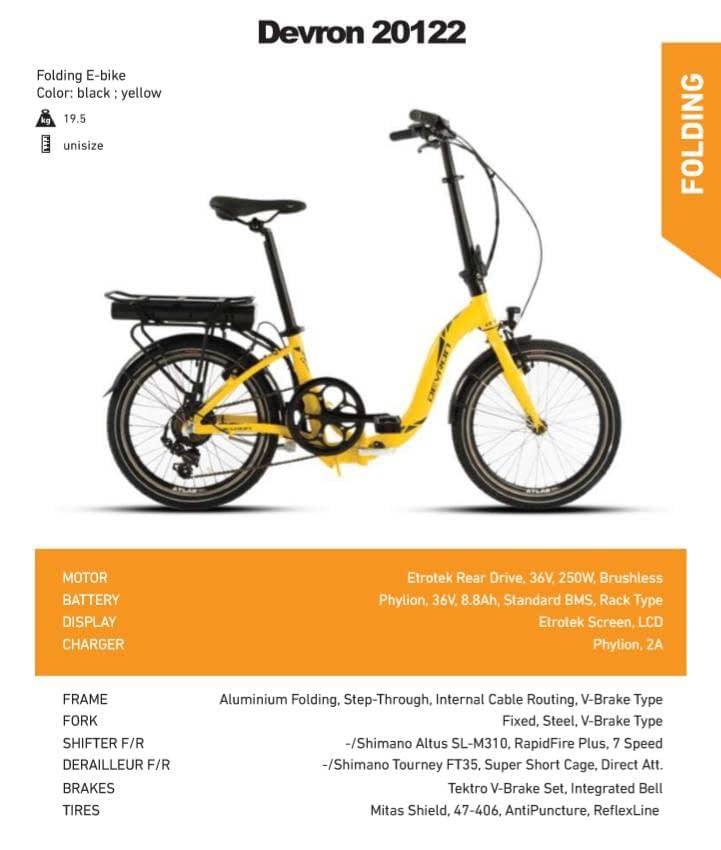 Bicicleta eléctrica plegable Devron 20124