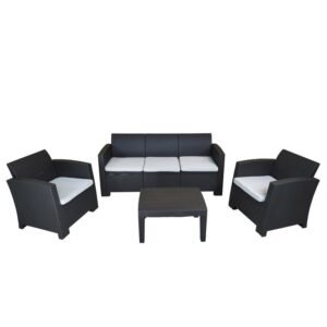 Conjunto de Jardín Chillvert Salerno Resina Imitación Ratan Gris Antracita