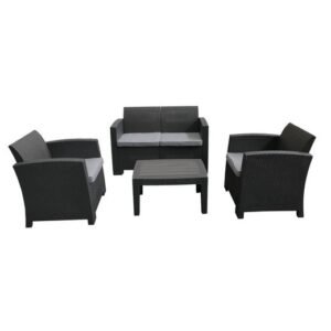 Conjunto de Jardín Siena Resina 1 Sofá+ 2 Sillones + 1 Mesa, Gris Antracita