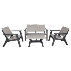 Conjunto de Jardín Siros de Resina 1 Sofá 2 Plazas + 2 Sillones + 1 Mesa Beige y Gris